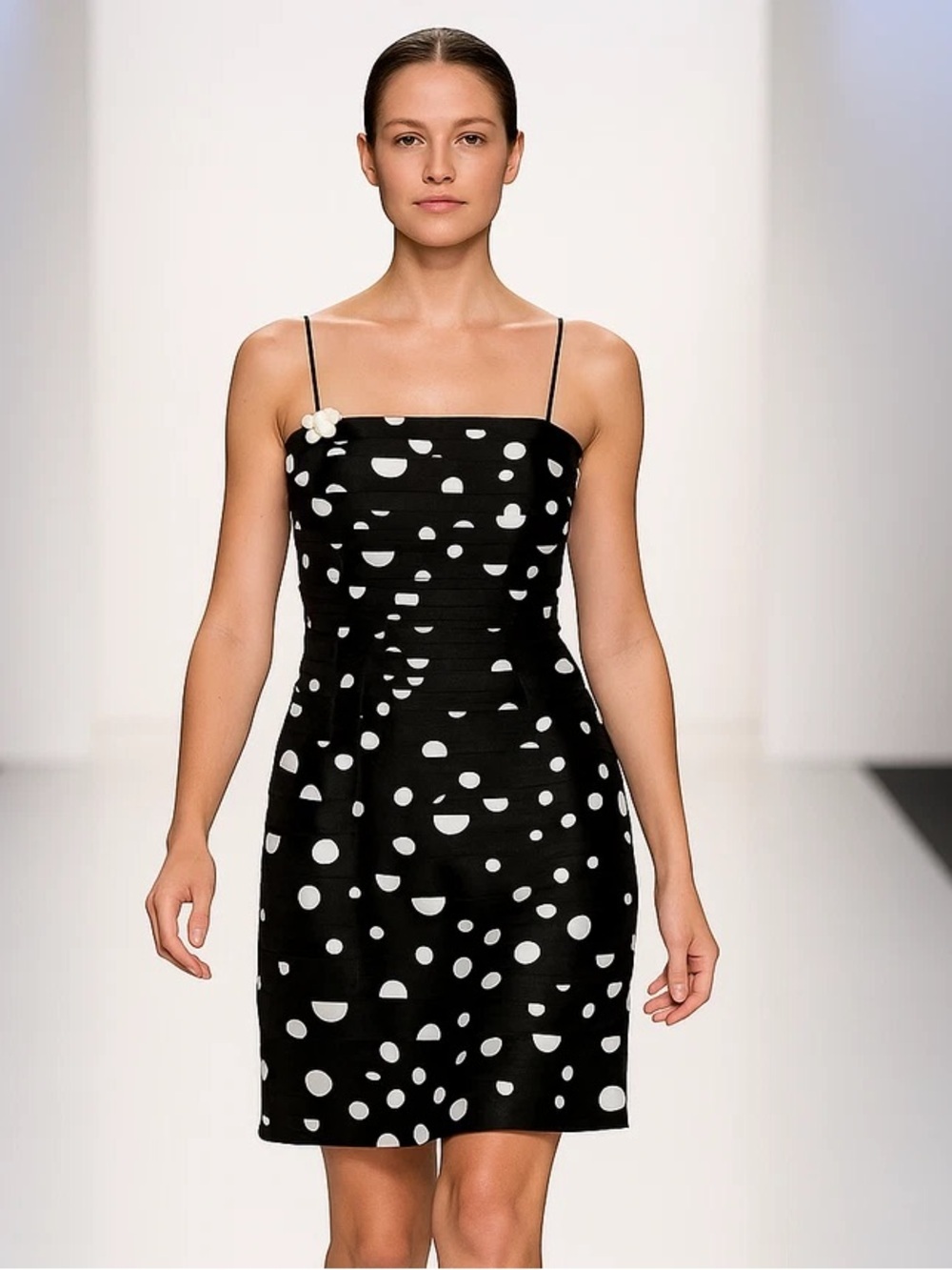 JS COLLECTIONS Black White Polka Dots Shift Mini Dress Sleeveless 10 Party Event